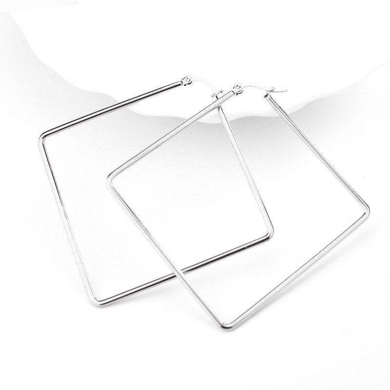 Stainless Steel Geometric Big Hoop Earrings for Women 30/40/50/60mm Simple Square Sleeper Earring Jewelry: 1 silver