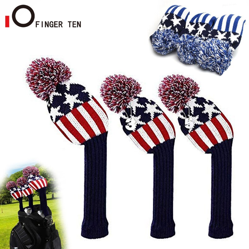 Knitted Pom Pom Golf Wood Head Cover Driver Fairway Hybrid No.1 3 5 Anti-Wrinkle Washable for Men Women Kids