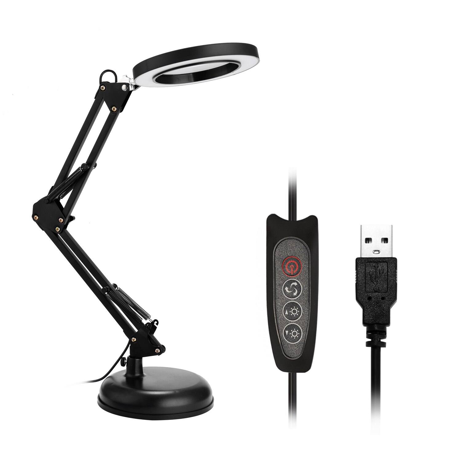 5x forstørrelsesglas bordlampe forstørrelsesglas led lys læselampe med tre dæmpningstilstande usb strømforsyning kan foldes sammen: Sort base
