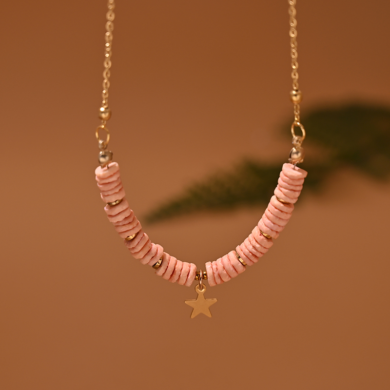 Collier Ras du Cou en Acier Inoxydable pour Femme, Coquille Naturelle, Cœur, Étoile, Bijoux d'Été: PLAQUÉ ARGENT