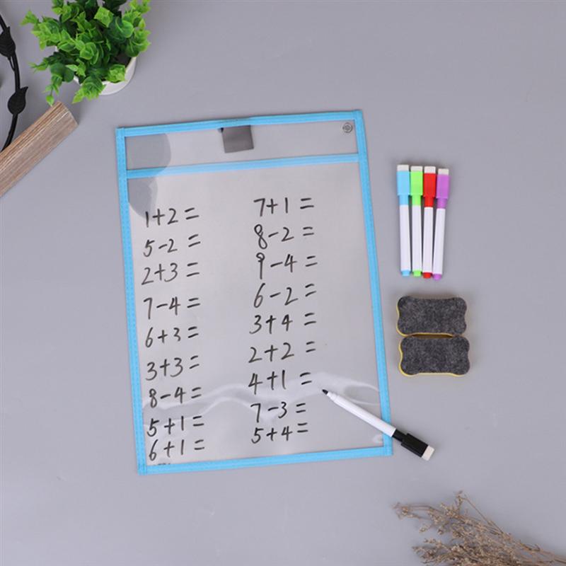 6pcs Dry Erase Pockets Reusable Dry Erase Sleeves Bags Sheet Protectors Paper Cover Loose Leaf Protector Paper File Protect Bag