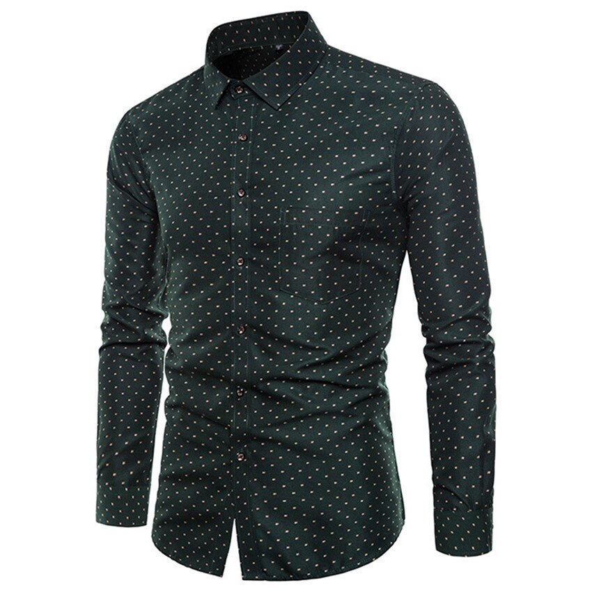 Skjorta man sommar affärer casual roupas camisa masculina slim fit långärmad maggies rollator lapel mörkgrön blommig kontor