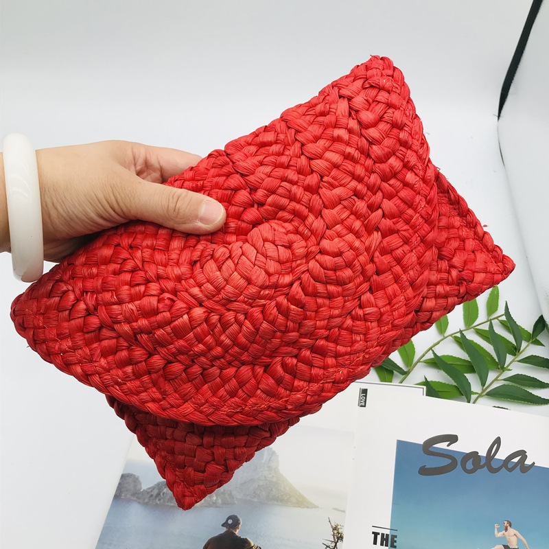 Corn Husk Weave Dinner Clutch Bag Women's Simple Solid Straw Large Purse Woman Summer Casual Vacation Ladies Wallet: Clear