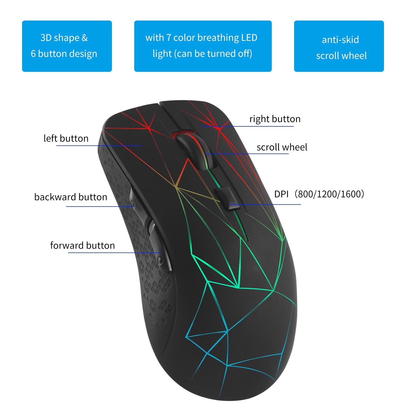 Bluetooth 5.0 bezprzewodowa mysz 2.4G akumulatorowa kolorowa konstrukcja LED Mause 1600 DPI mysz optyczna z podkładką pod mysz na laptopa