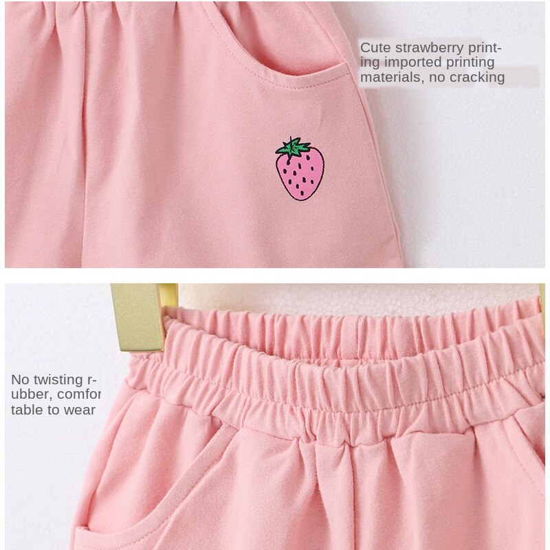 Toddler Baby Girls Shorts Cotton Strawberry Print Girl Short Summer Casual Kids Bloomer Outfit Cute Lace Pants 1-4Y