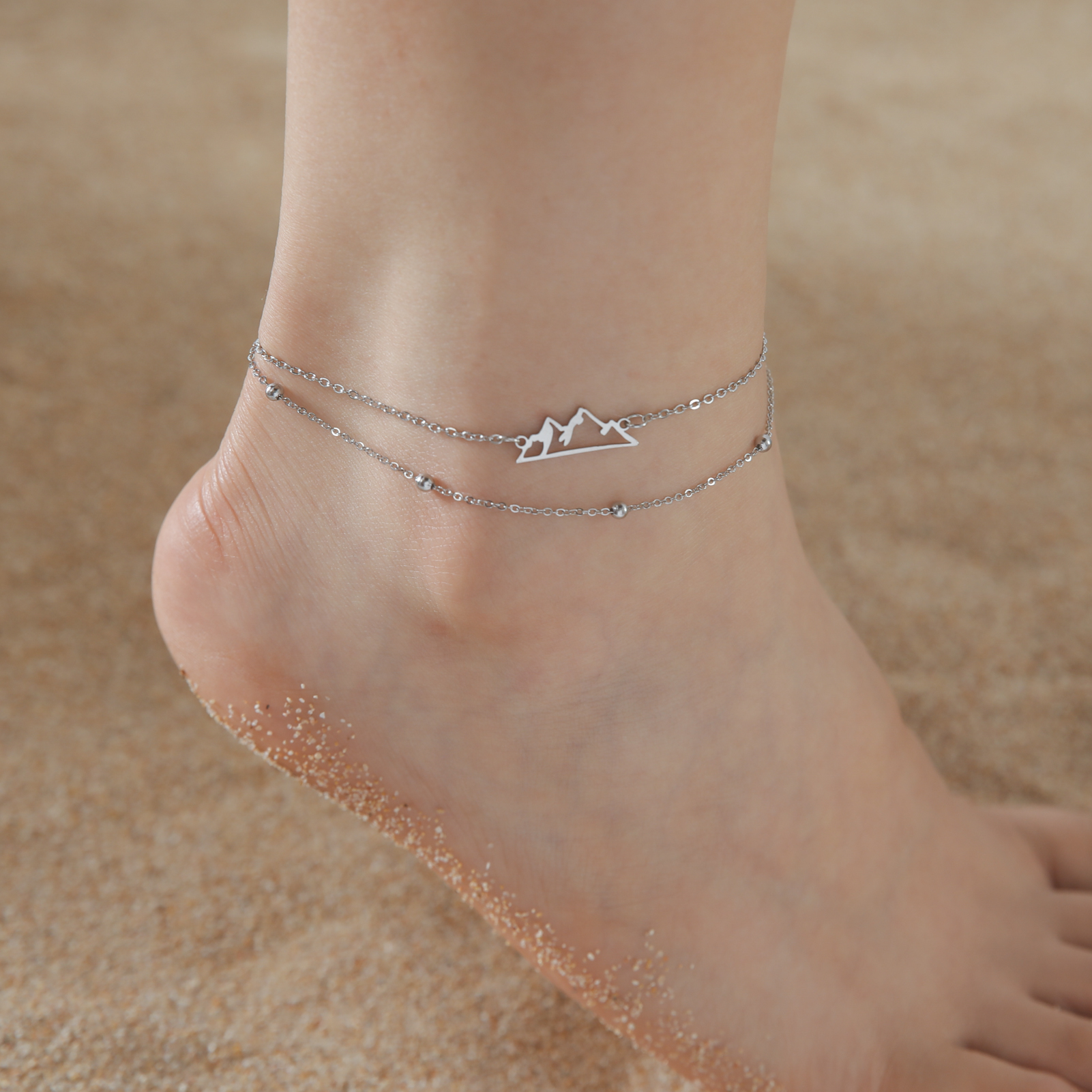 Cazador Animal Cat Dog Paw Anklets for Women Stainless Steel Double Layer Beads Foot Bracelet on the Leg Summer beach Jewelry: Black Gun Plated