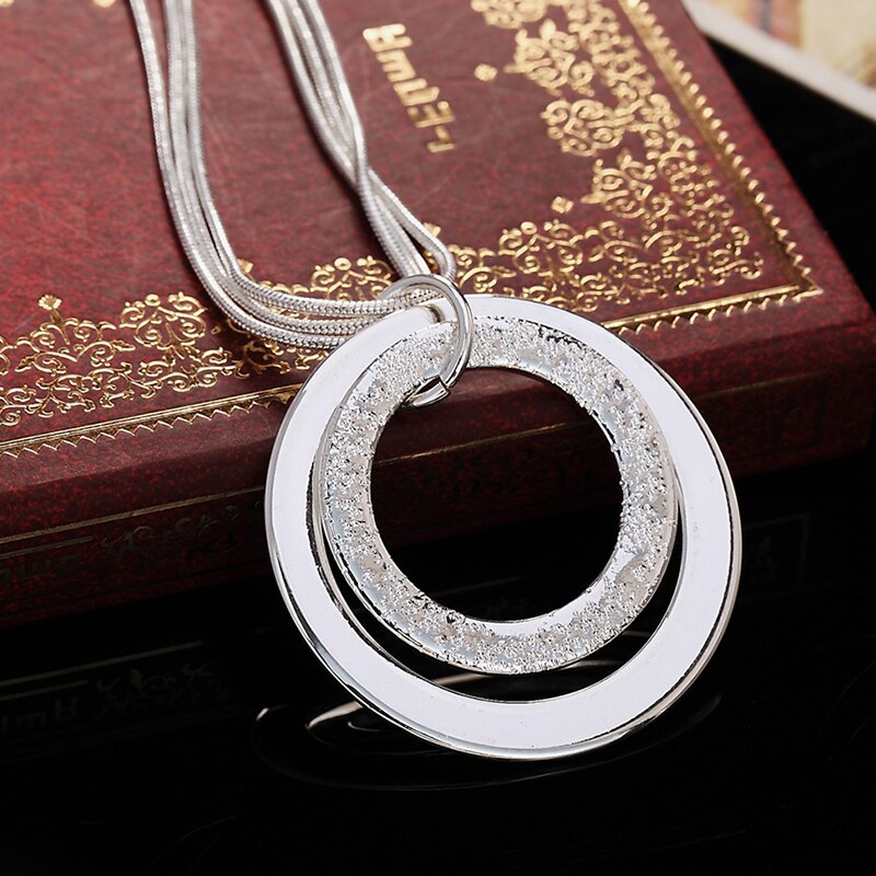 925 Silver Double Round Circle Multilayers Necklace For Women Silver Necklaces Jewelry