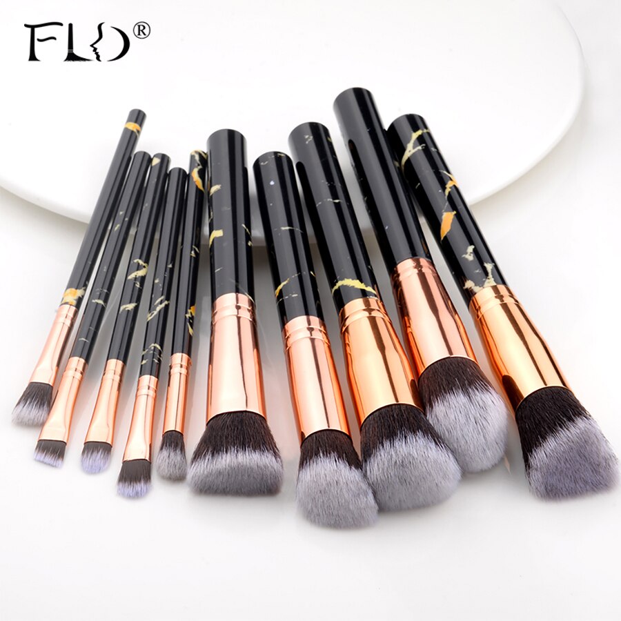 FLD10/15Pcs Marble Kabuki Makeup Brushes Set Cosmetic Eye Shadow Foundation Blush Blending Beauty Make Up Brush Tools Maquiagem: 10pcs black