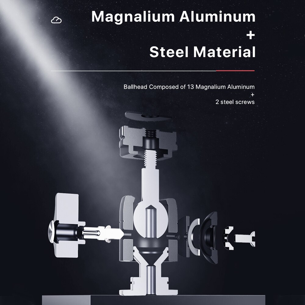 Ulanzi U-60 w całości z metalu mini Ballhead z podwójnym zimnym przedłużeniem mikrofonu montaż z panoramiczną głowicą kulową Max ładowanie 10KG