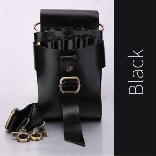 Fenicehigh gesp retro leren etui kapperssalon holster tas stylingtools tas voor 9 haarscharen: Zwart