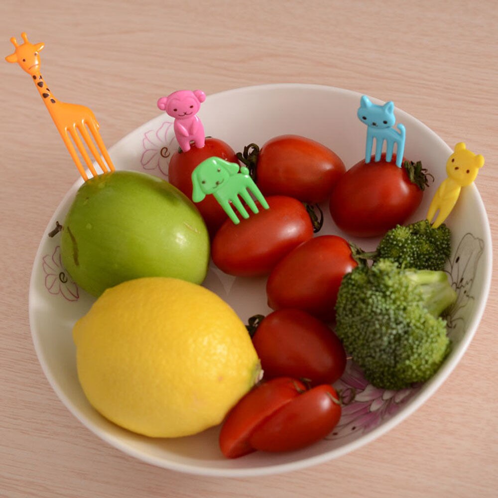 10 stk/pak dyr farm frugtgaffel mini tegneserie børn snack kage dessert mad frugt pick have håndværktøj gaffel