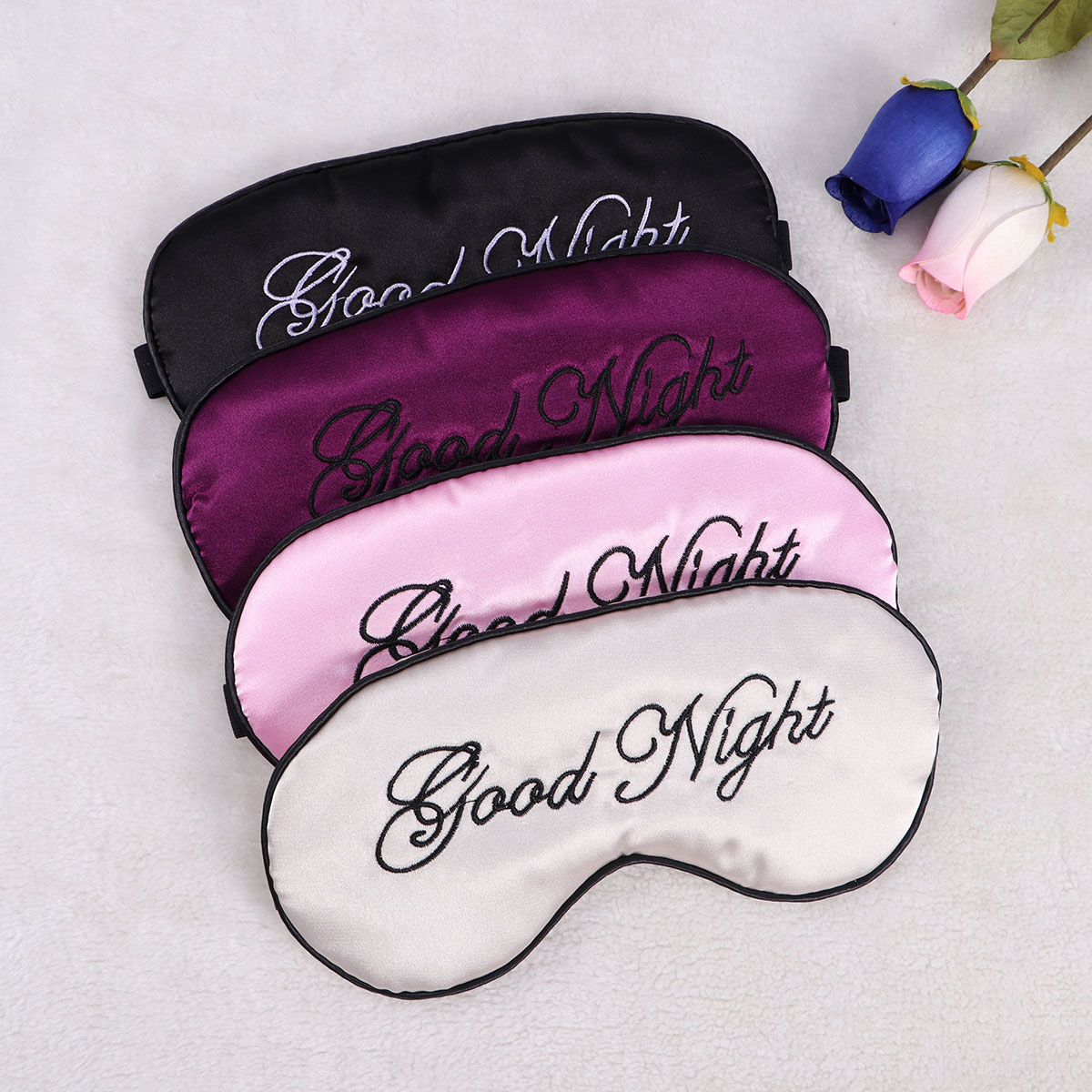 Silk Sleep Eye Mask Embroidery Eyeshade Large Blindfold Night Blinder for Men Women and Kids