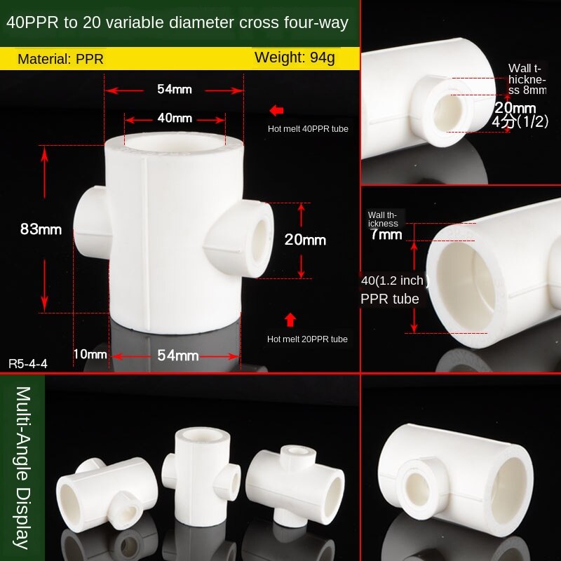 PPR Pipe Variable Diameter Four-way Joint 20/25/32/40/50/63/75 Turn 1/2 Inch 3/4 Inch 1 Inch PPR Water Pipe Fittings: 40-20 Reducer