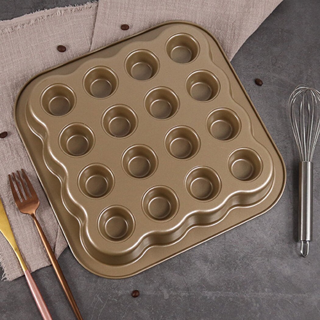 2 In 1 Non Stick 16Hole Cupcake Baking Pan Tray Tin Cup Cakes Muffin Mold Black 28.8*3.8CM Carbon Steel