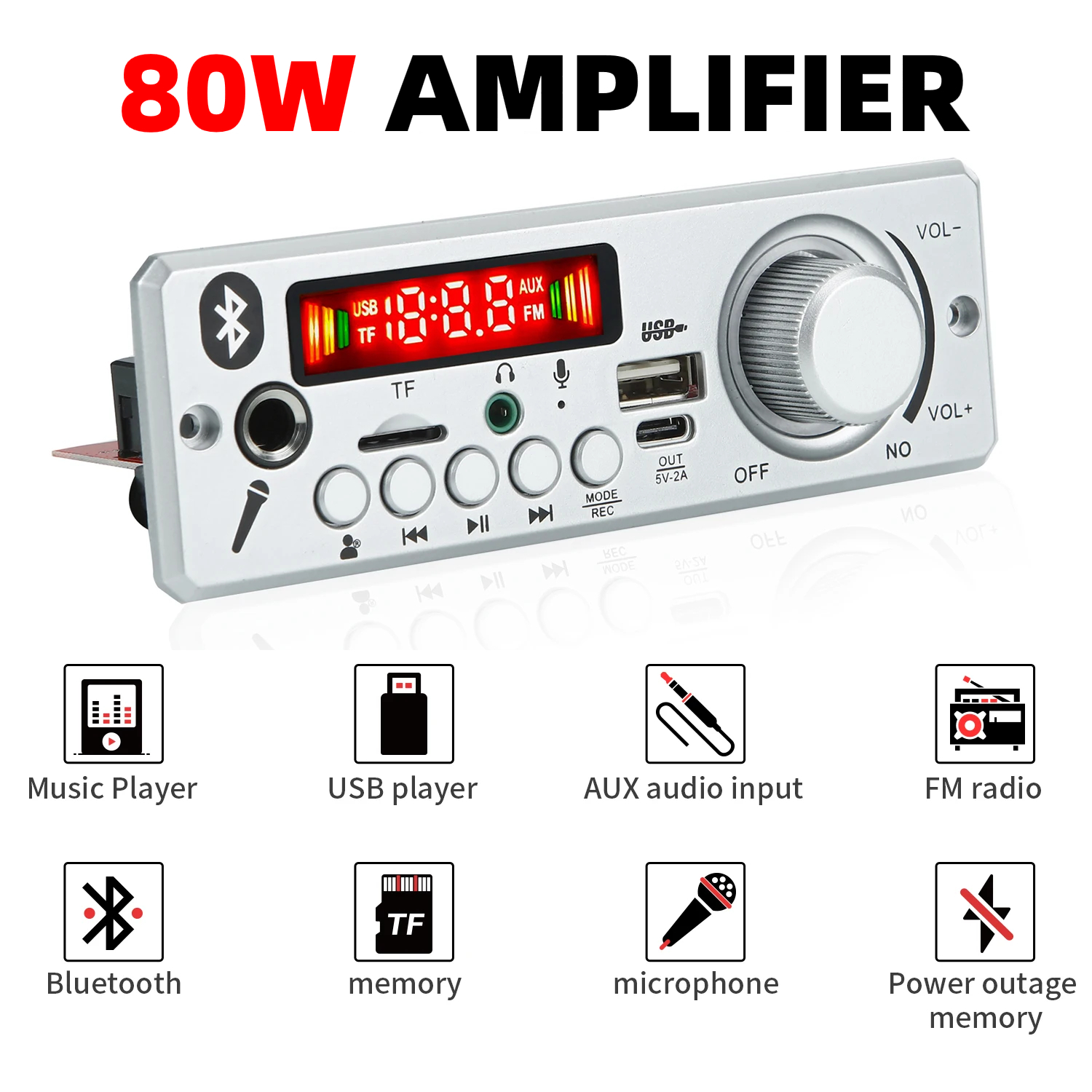 80w Verstärker Bluetooth 5,0 DIY MP3 WAV Decoder Board DC 12V 2*40W Wireless Auto USB MP3-Player TF Kartens teck platz USB FM mit Mikrofon