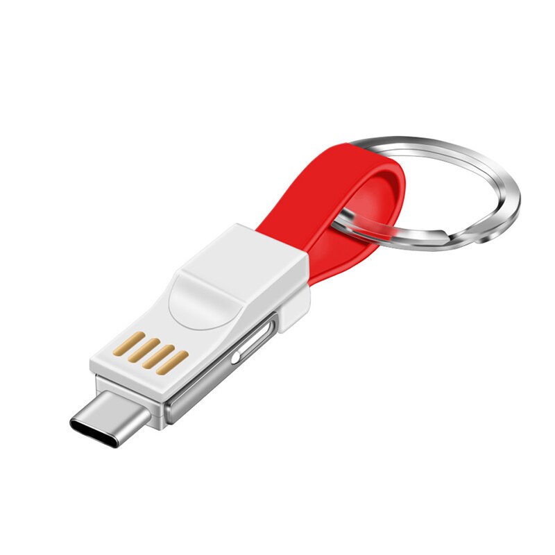 Cabo de Chave de Carga USB Cadeia 3 em 1 Tipo C Iluminação Micro USB Charger Cable Para Samsung S9 Android 2A Mini Keychain Cabo De Carregamento: Vermelho