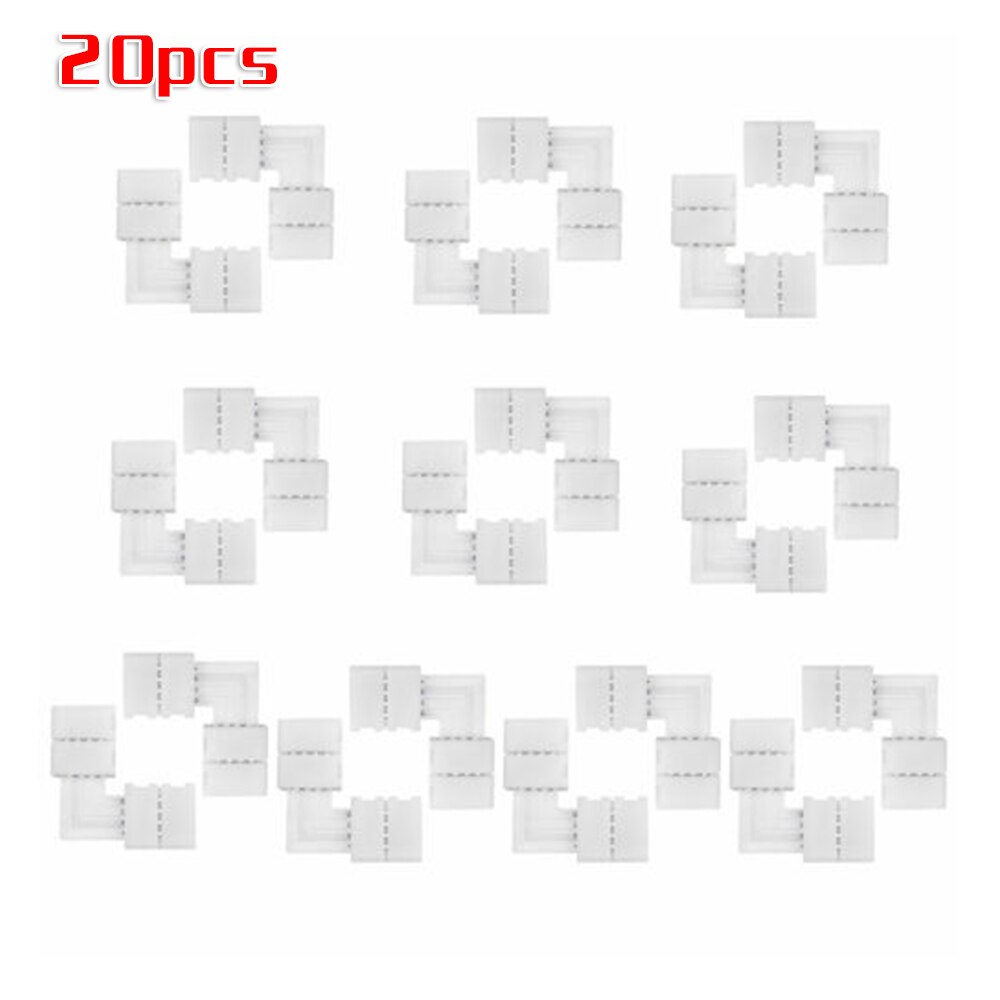 20 stk 10mm l-formet koblingsadapter 4 pinner til 3528/5050 smd rgb ledet lyslist til rektangler firkanter hjørneseksjoner