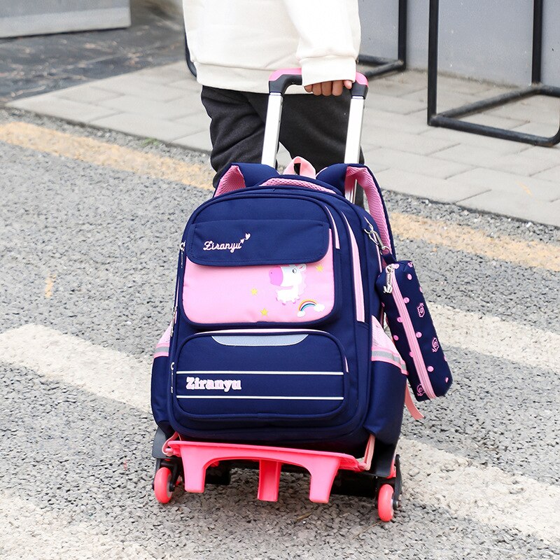 Ziranyu waterdichte afneembare kinderschooltassen met 2/6 wielen, trap kindertrolley, schooltas, boekentassen, jongens- en meisjesrugzak