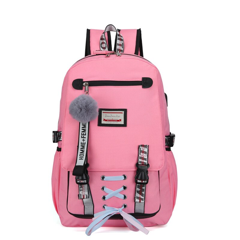 Grote schooltassen voor tienermeisjes, usb met slot, antidiefstalrugzak, damestas, grote middelbare schooltas, jeugd, vrije tijd, universiteit: Roze