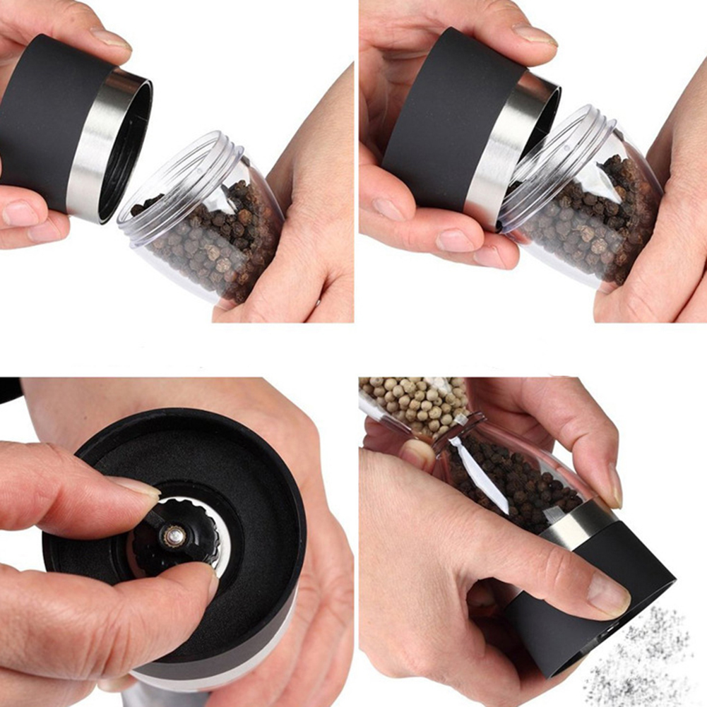 2 in 1 dobbel salt pepper mølle sesam krydder kvern shaker kjøkken matlaging verktøy keramisk akryl enkel å rengjøre multi-purpose bærbar