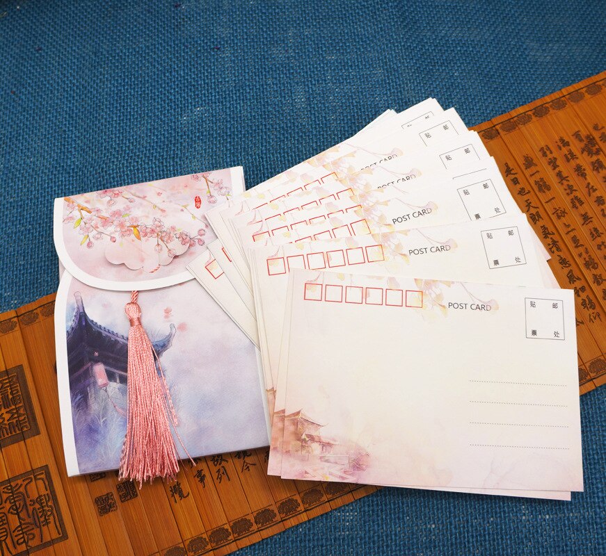 16 Sheets/Set Chinese Courtyard series Postcard with Small Tassel/Greeting Card/Message Card/Birthday Card