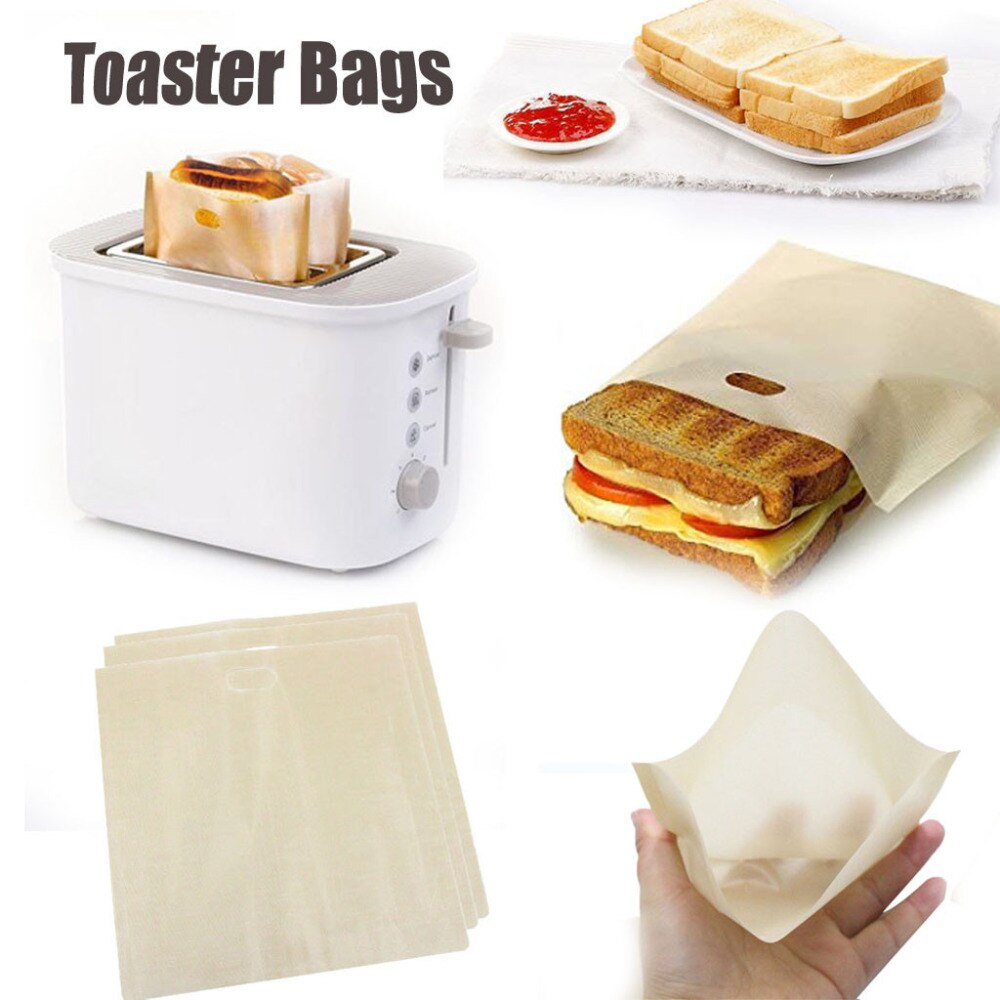 3pcs Toaster Bags for Grilled Cheese Sandwiches Made Easy Reusable Non-stick Baked Toast Bread Bags
