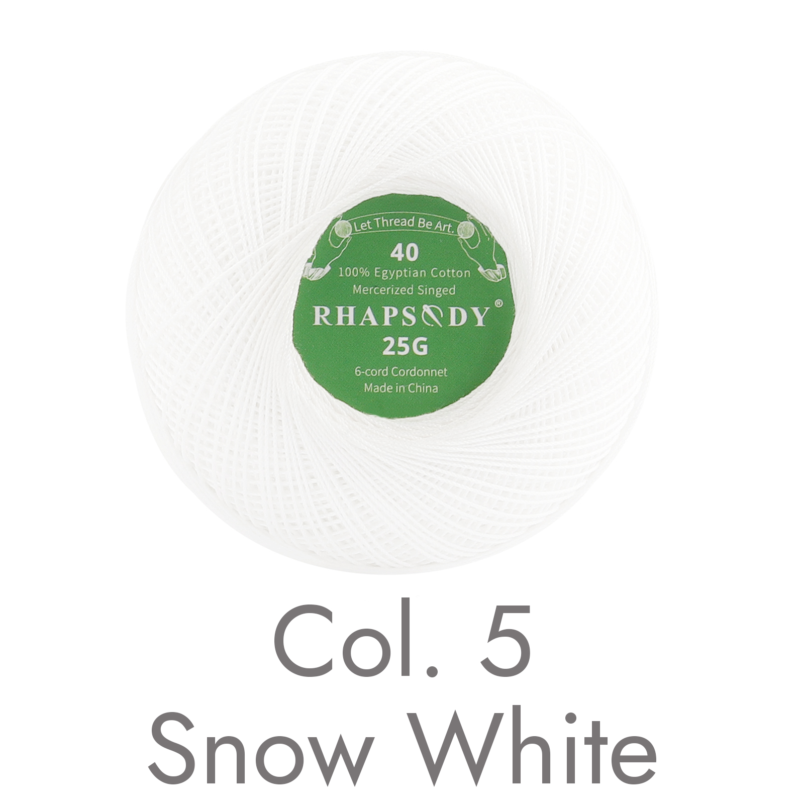 Rhapsody # Premium-Baumwoll-Häkelgarn in 40 Größen zum Tatting-Nadelspitzen, DIY, Stricken, Spitze, Quilten, Nähen, merzerisiert, 300 Yds Ball: WHITE