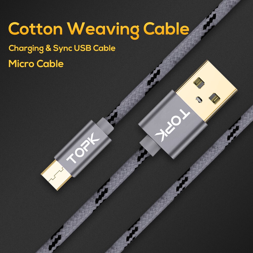 TOPK 1 m 2 m Micro Usb-kabel 2.4A Snelle Opladen Data Kabel voor Xiaomi Redmi Note 5 Samsung Nylon android Telefoon Oplader Kabel