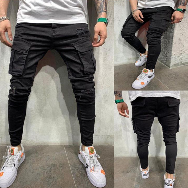 Men Cargo Jeans Spring Summer Ripped Pocket Stitch – Grandado