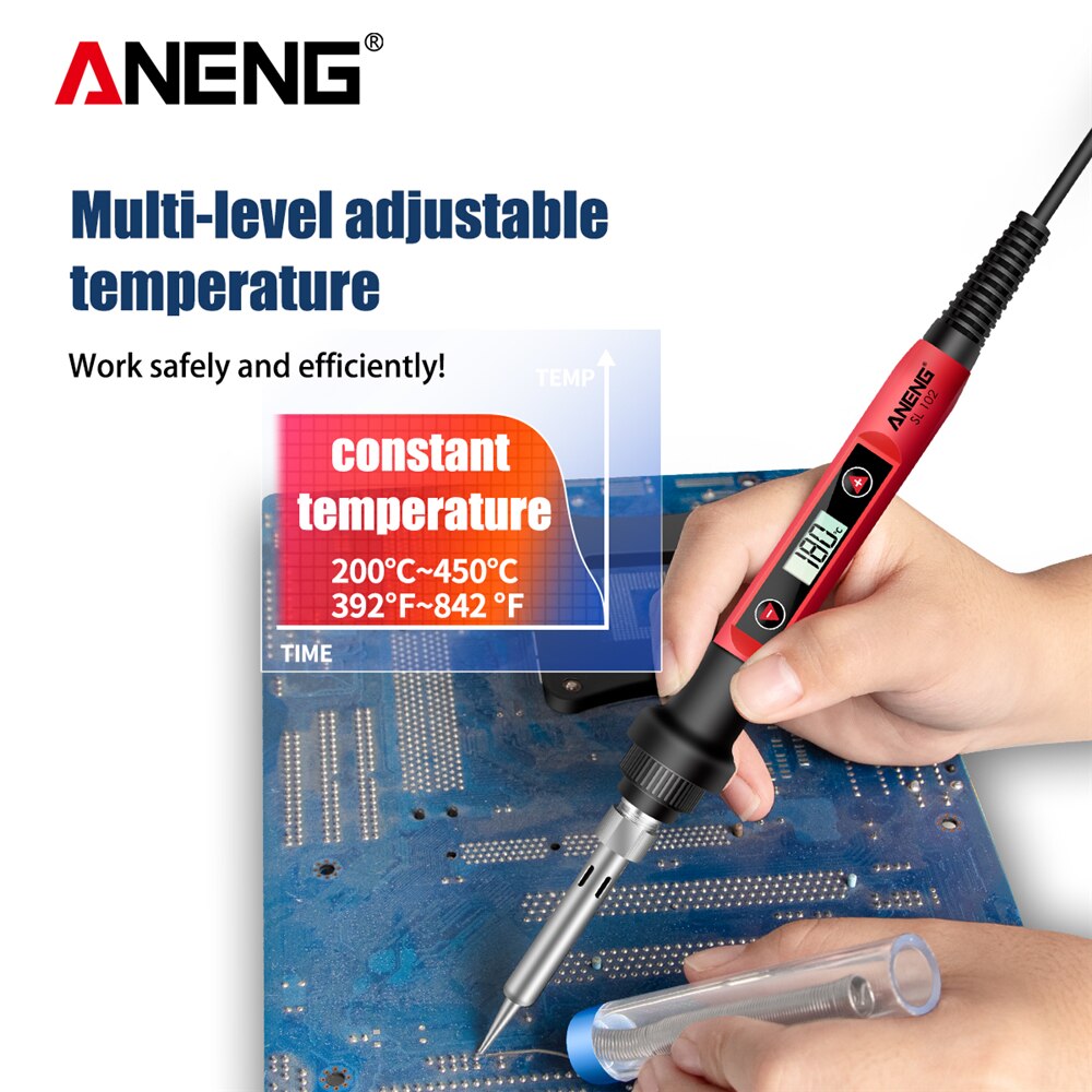 ANENG-soldador eléctrico SL102, 60W, enchufe US/EU, herramienta de soldadura con pantalla Digital de temperatura ajustable, 220V soldadura puntas soldador estaño, soldar electrocauterización portátil