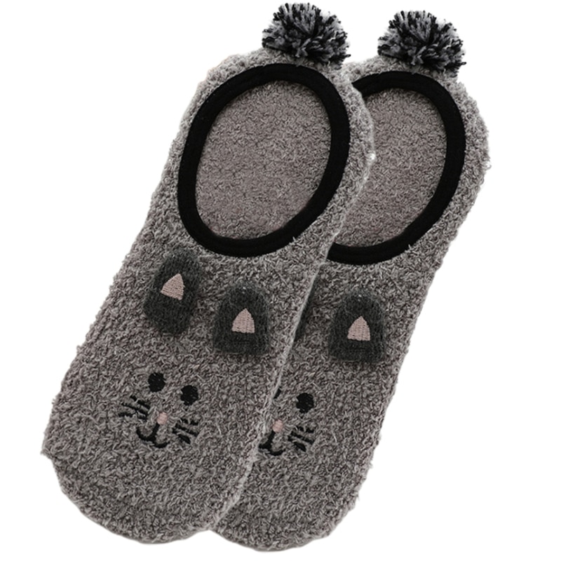 1 Paar Lady Winter Warm Slipper Sokken Cartoon Dier Borduurwerk Coral Fluwelen Sok 83XF
