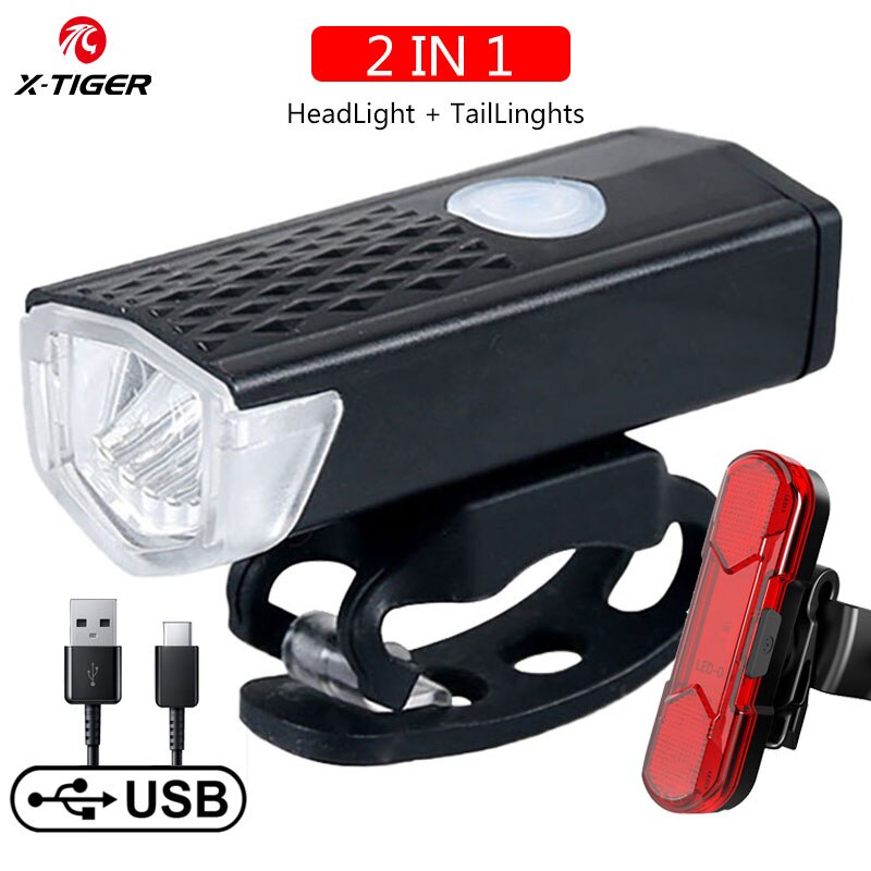 Luz LED X-TIGER para bicicleta, linterna frontal para bicicleta de montaña y carretera, recargable vía USB, resistente al agua: QD-0101T