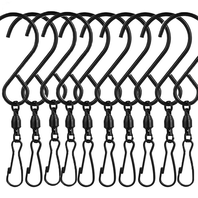 10PCS Stainless Steel S Shape Rotating Swivel Clips Hook Kitchen Bedroom Hanger Clasp Holder Hooks Plants Hanging Storage Tools: Black