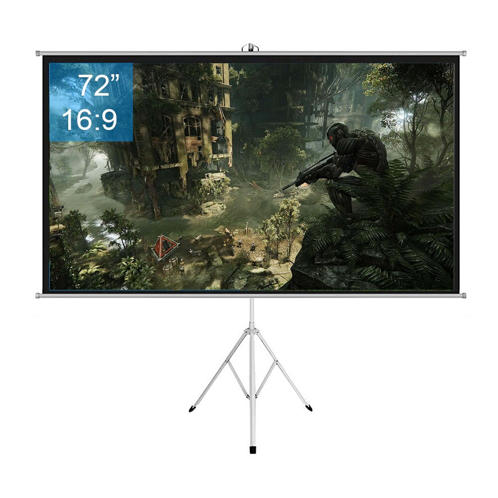 72 inch 16:9 Portable Indoor Outdoor Projector Screen Matte Gray Fabric Fiber Screen With Pull Up Foldable Stand Tripod