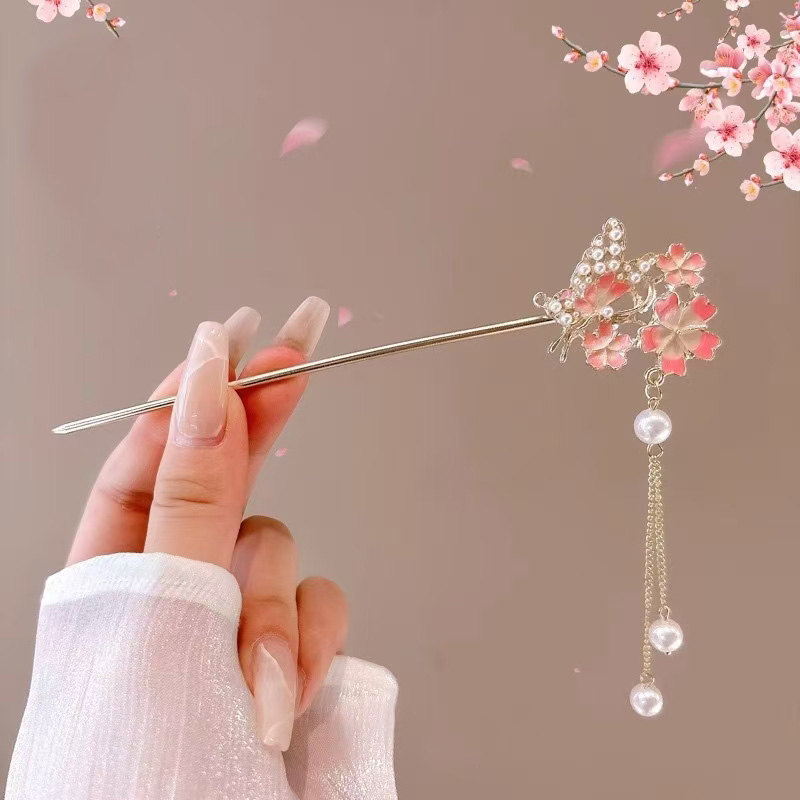 Accesorio para el cabello de estilo chino romántico, joyería de aleación, aguja para el cabello para mujer, adecuado para uso diario, , horquilla de para niñas, 1 ud.: Color dorado