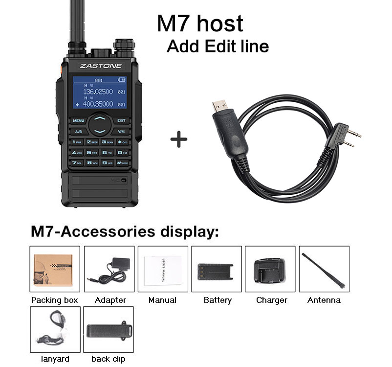 Zastone-walkie-talkie M7, Radio VHF UHF portátil de 5w, batería de 2600Mah, radio bidireccional, FM Ham, 136-174, 400-480Mhz: Add Edit line