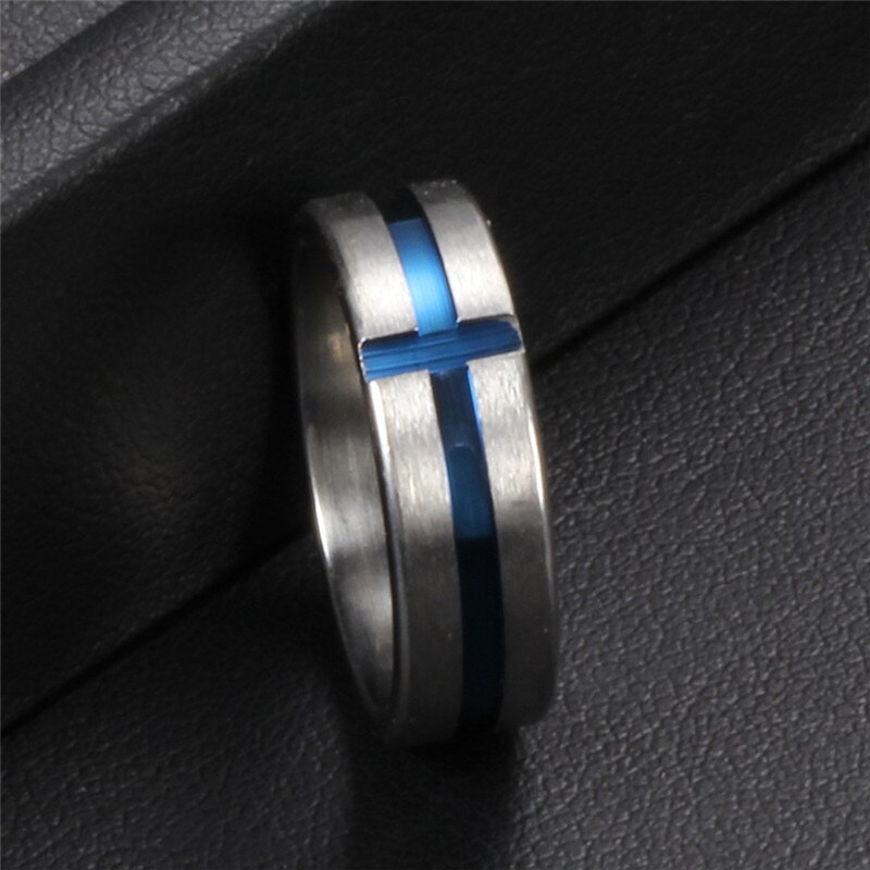Modyle tunn blå linje rostfritt stål ring bröllop märken 6mm silver färg rostfritt stål punk ringar för män smycken