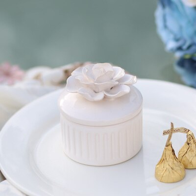 Exquis Rose pot de stockage en céramique artisanat boîte à bijoux mariage boucle d'oreille collier réservoir de stockage sucre bonbons boîte conteneur: 1