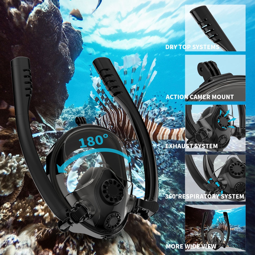 Pieno Viso Maschera Per Lo Snorkeling per Respiro Naturale e Sicuro di Nuoto Contro Perdite Anti Fog Mascherina di Immersione Subacquea Dry Snorkel Set K2 per I Bambini di Età