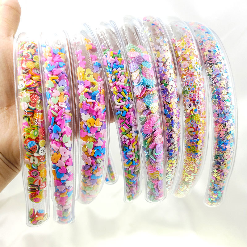 Serre-tête Transparent en forme de cœur de Fruit pour enfants, en résine, à paillettes, pour filles, accessoires pour cheveux