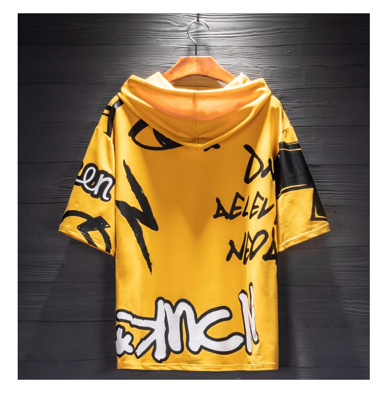 Camiseta holgada con capucha de hip hop de verano para hombre Harajuku pareja media manga a la