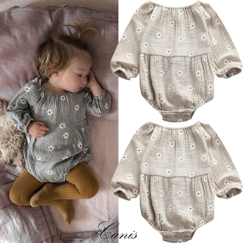 Infant Baby Girl Boy Cotton Linen Long Sleeve Jumpsuit Outfit