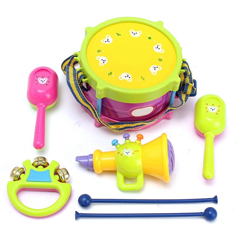 Senrhy pædagogisk legetøjssæt til babyrulle tromle musikinstrumenter kit børn tamburin håndklokke musik trommer til baby