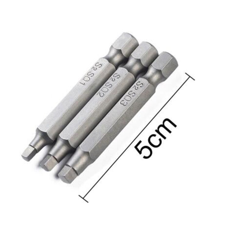 3X50mm SQ2 Duurzaam Vierkante Kop Driver Bit Schroevendraaier Bits Tool Set S2 Staal