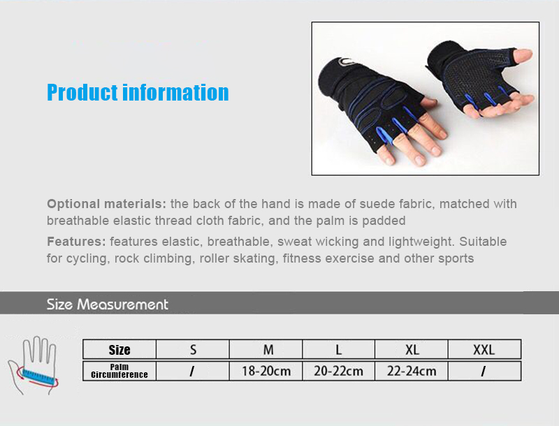 Men Gym Gloves Weightlifting Bodybuilding Training Fitness Fingerless Gloves Half Finger Cycling Gloves Non-Slip Wrist Support