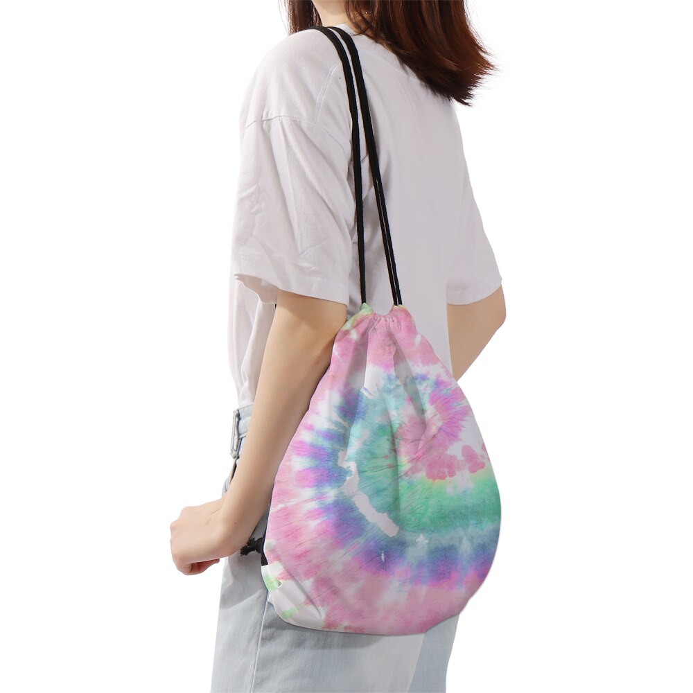 Deanfun Drawstring Bag Tie-dyed 3D Printed Pouch Bag Colorful Drawstring Backpack For Travel D60394