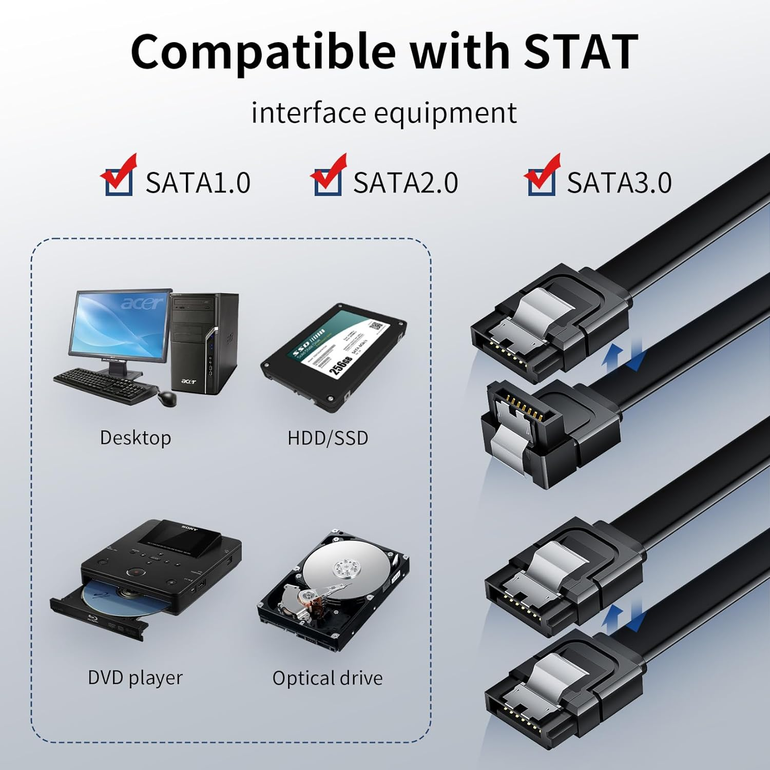 SATA-kabel III 6 Gbps hoek- en rechte SATA-datakabel 50 cm zwart Sata 3-snoer met vergrendelingsvergrendeling voor HDD SSD CD-stuurprogramma CD-schrijver