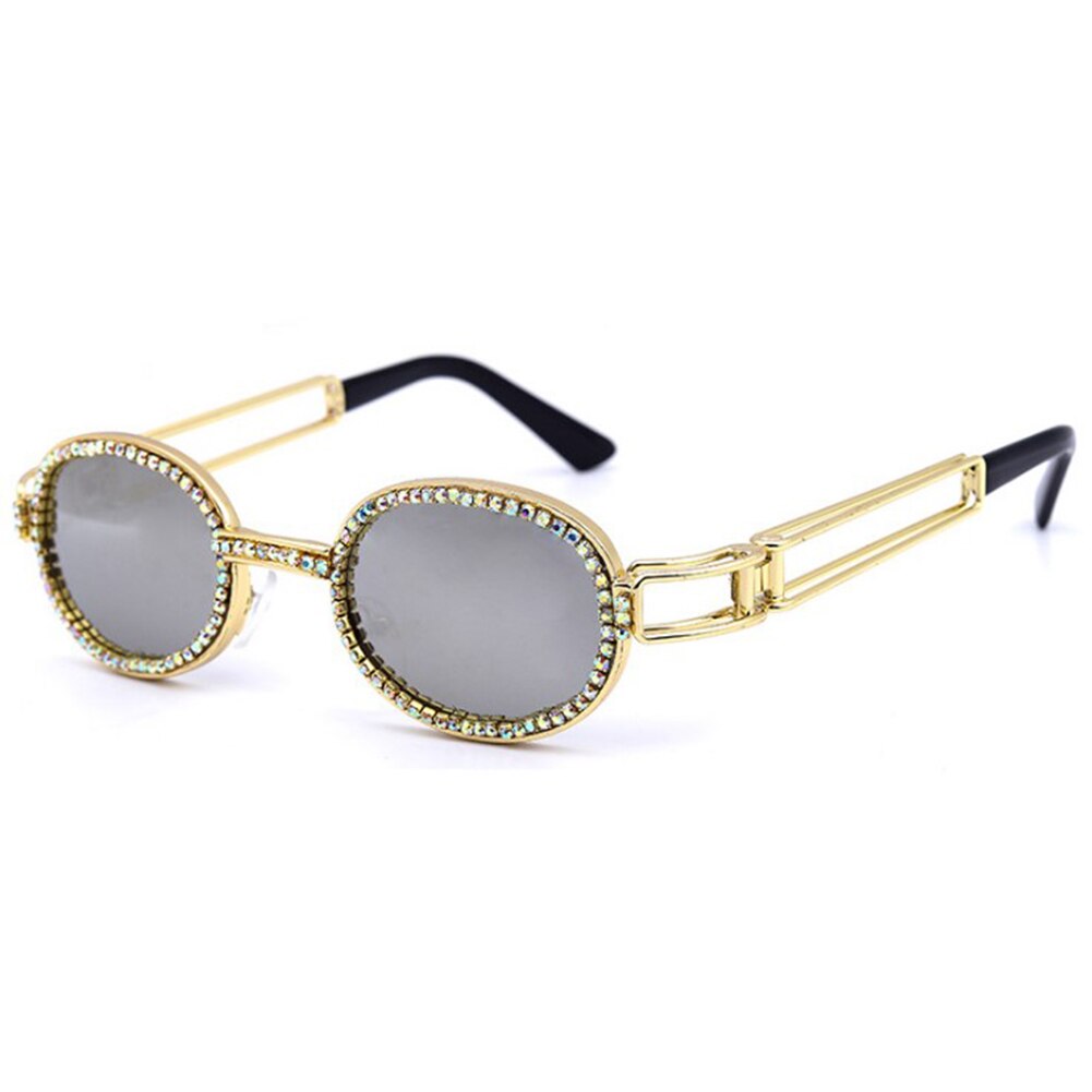 Gafas de rapero de diamante para hombre y mujer, anteojos de sol brillantes con montura de Metal para PC, A1: Grey