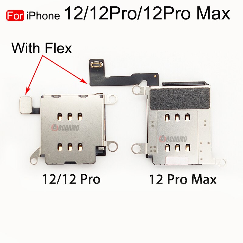 Aocarmo For iPhone X XR XS 11 12 Pro Max Sim Card Tray Socket Slot Adapter Connector Reader Holder Flex Cable Replacement Parts