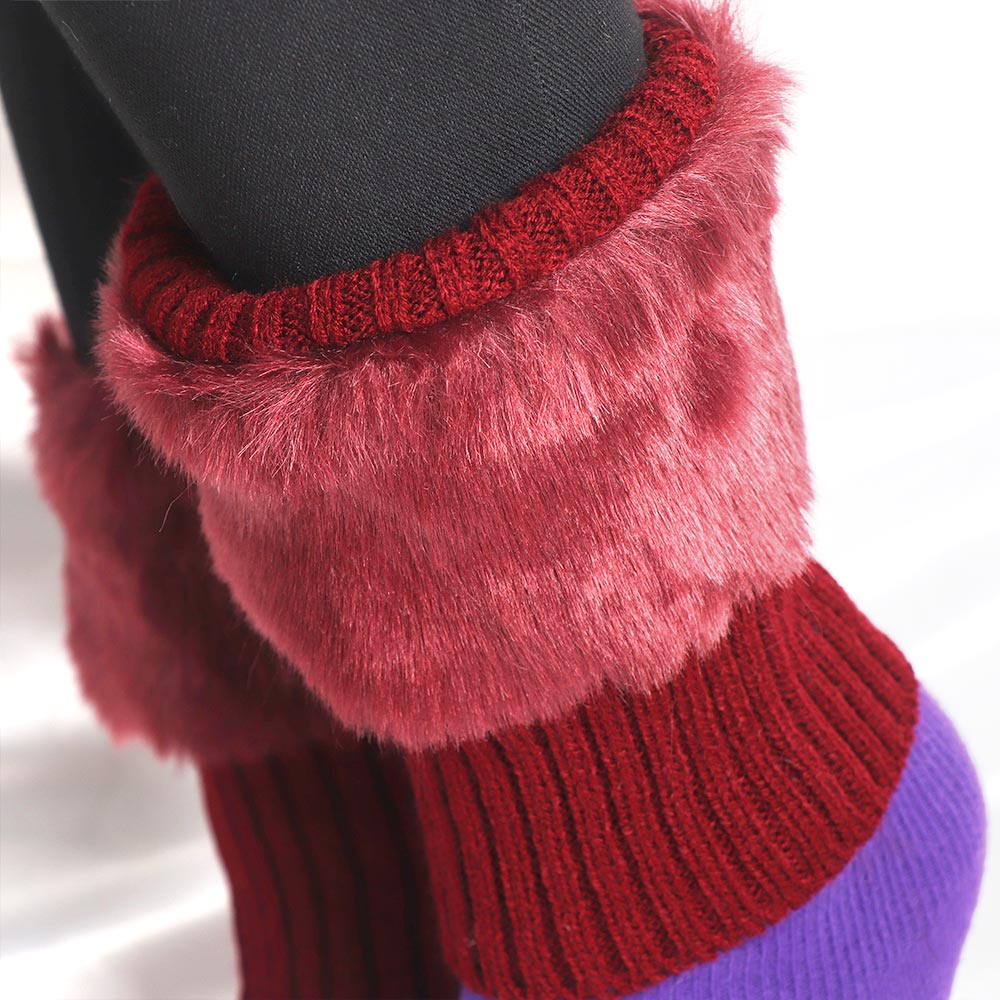 Kvinder 1 par imiteret pels vinter varme benvarmer knæbeklædning hæklet strik manchetter støvlesokker tilbehør botas calcetin mujer: Rød